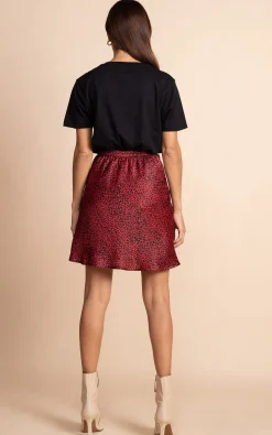 Stevie Satin Mini Skirt In Small Red Leopard