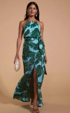 Sunset Dress In Vintage Blue Palm
