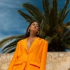Tatiyana Linen Blazer In Orange