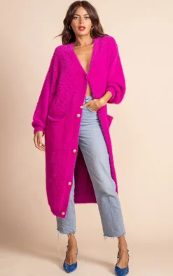 Taylor Longline Cardigan In Magenta