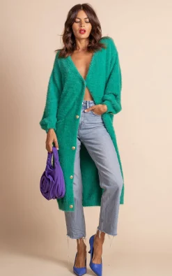 Taylor Longline Cardigan In Vivid Green