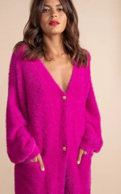 Taylor Longline Cardigan In Magenta