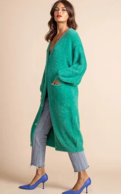 Taylor Longline Cardigan In Vivid Green