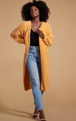 Taylor Longline Cardigan In Apricot