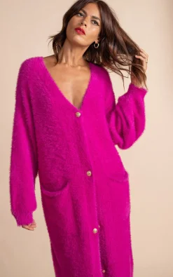 Taylor Longline Cardigan In Magenta