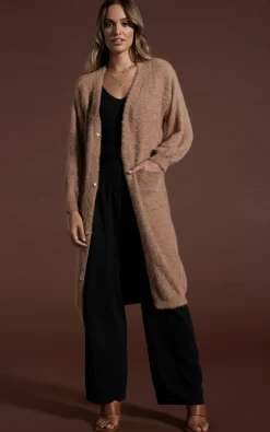 Taylor Longline Cardigan In Mocha