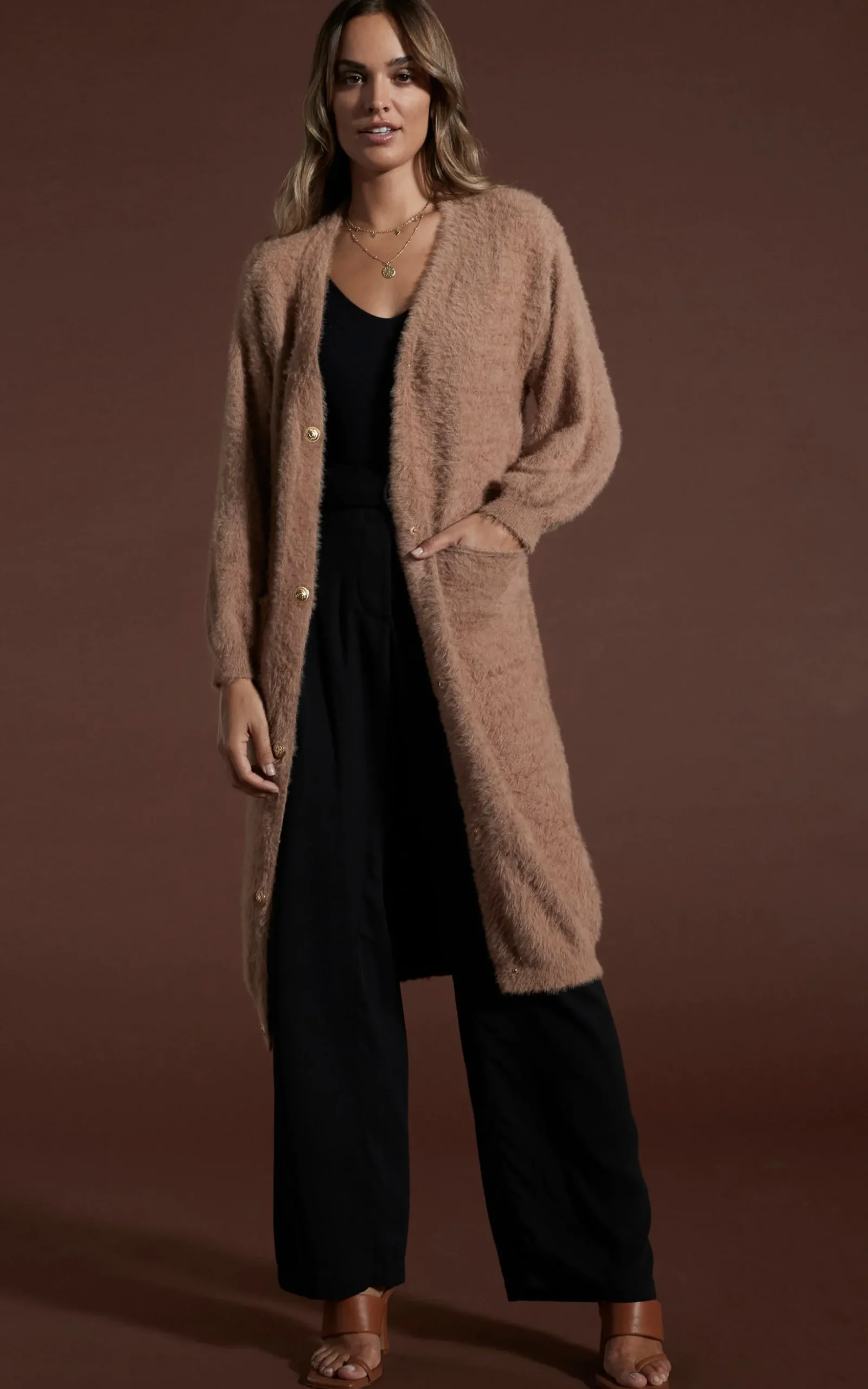 Taylor Longline Cardigan In Mocha