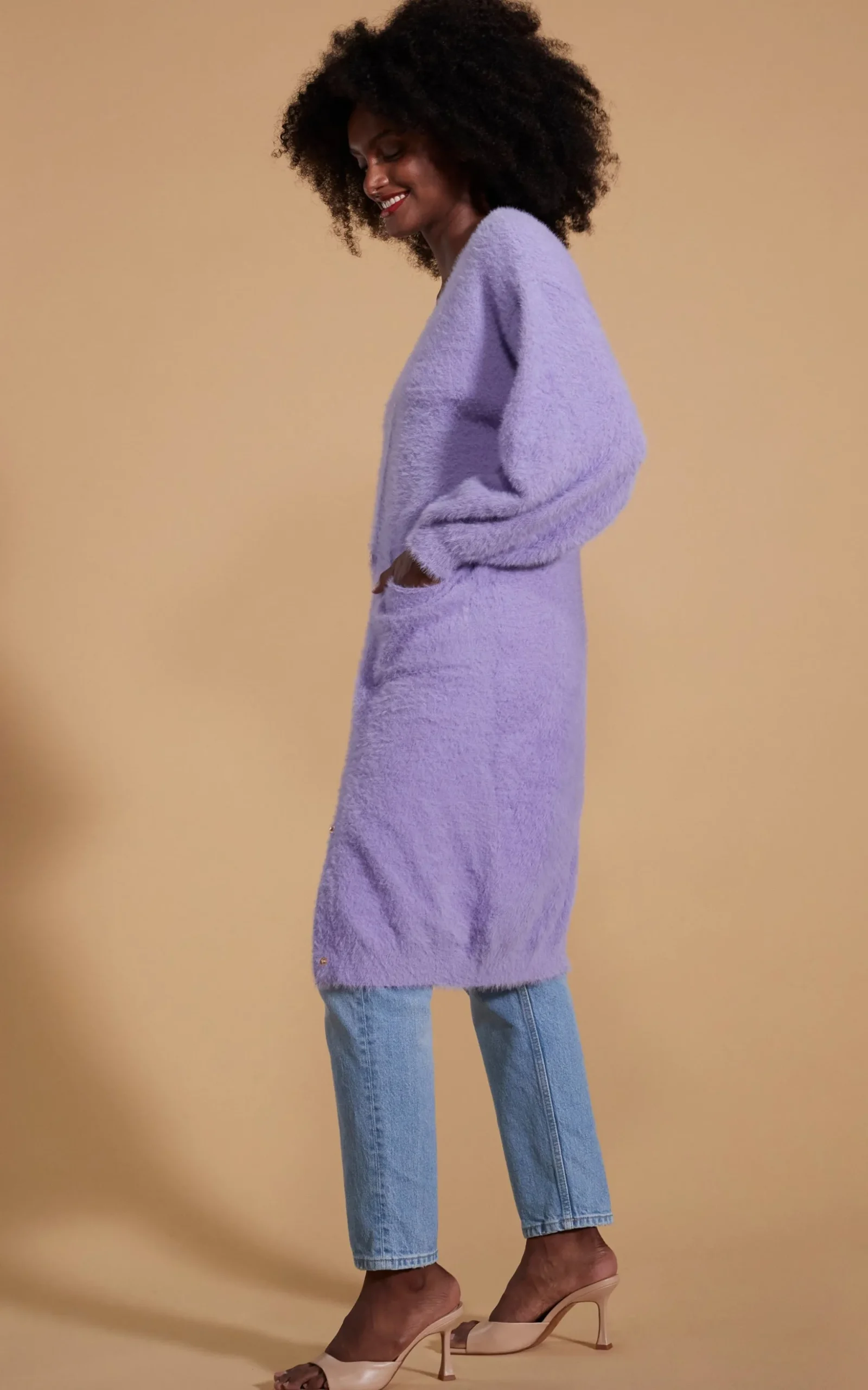 Taylor Longline Cardigan In Pastel Purple