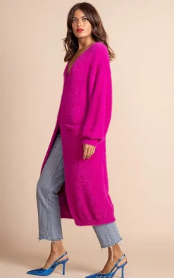 Taylor Longline Cardigan In Magenta
