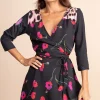 Teagan Mini Wrap Dress In Poppies On Black Mix