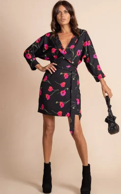Valley Mini Dress In Poppies On Black