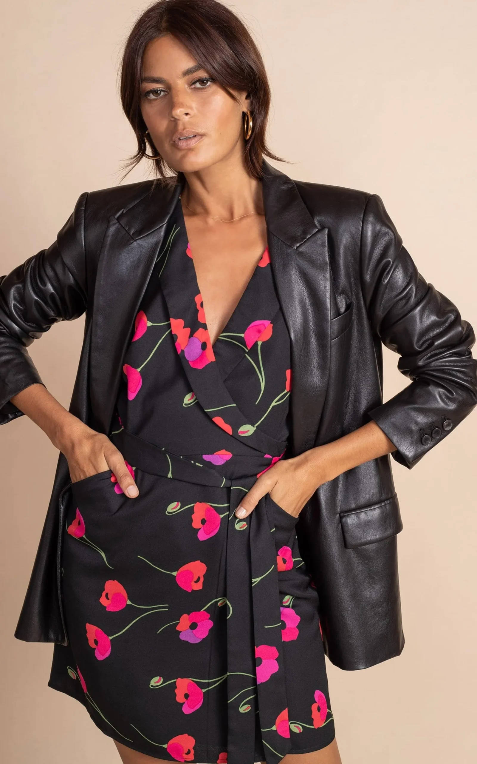 Valley Mini Dress In Poppies On Black