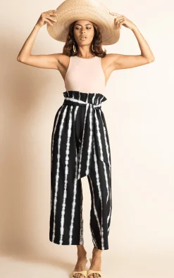Winnie Trouser In Tie Dye Black And White Stripe