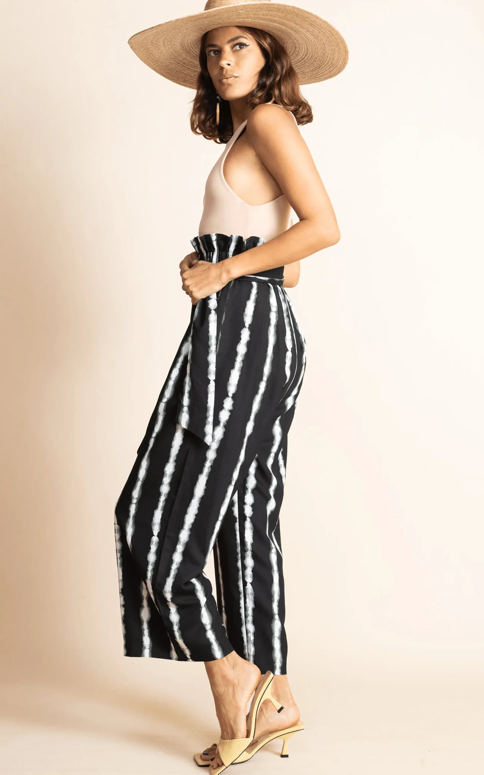 Winnie Trouser In Tie Dye Black And White Stripe
