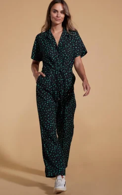 Zeta Jumpsuit In Abstract Green On Black