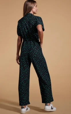 Zeta Jumpsuit In Abstract Green On Black