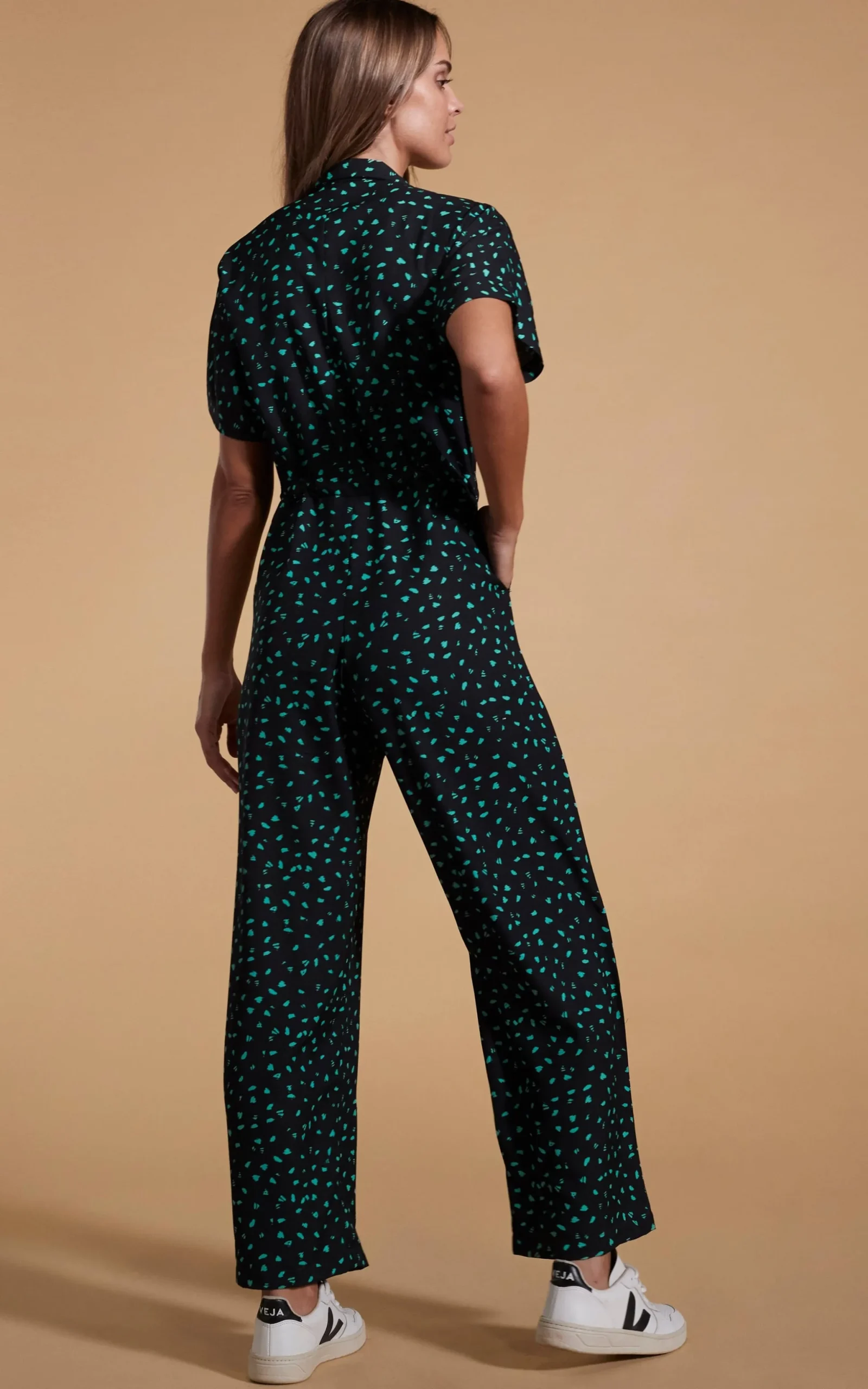 Zeta Jumpsuit In Abstract Green On Black