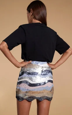 Zinnea Sequin Mini Skirt In Pastel Rainbow