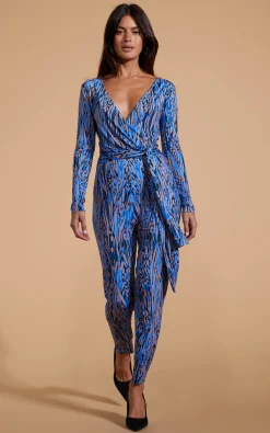 Zion Slinky Jumpsuit In Brushed Blue Leopard