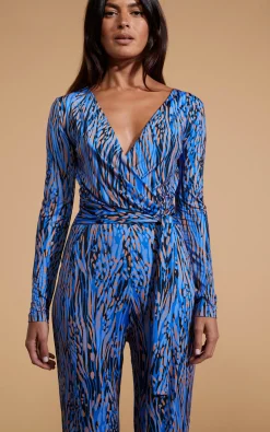 Zion Slinky Jumpsuit In Brushed Blue Leopard