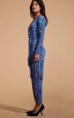 Zion Slinky Jumpsuit In Brushed Blue Leopard