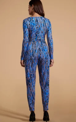 Zion Slinky Jumpsuit In Brushed Blue Leopard