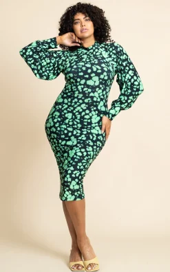 Zoe Midi Dress In Green Inky Leopard