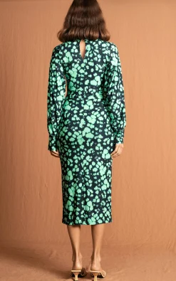 Zoe Midi Dress In Green Inky Leopard