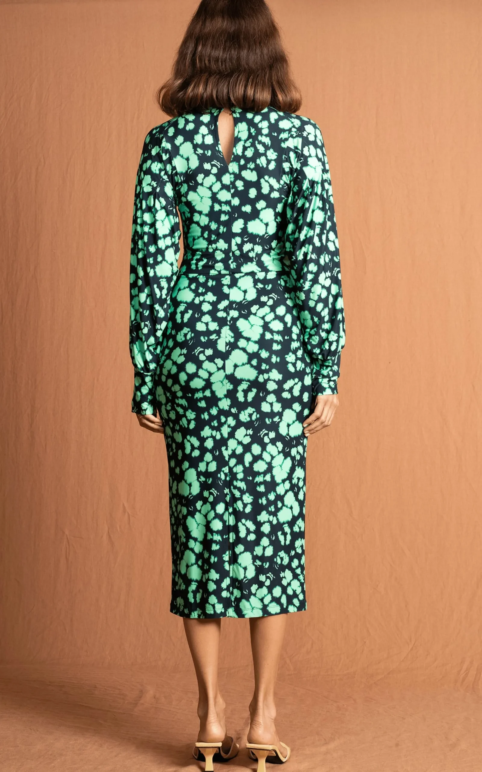 Zoe Midi Dress In Green Inky Leopard