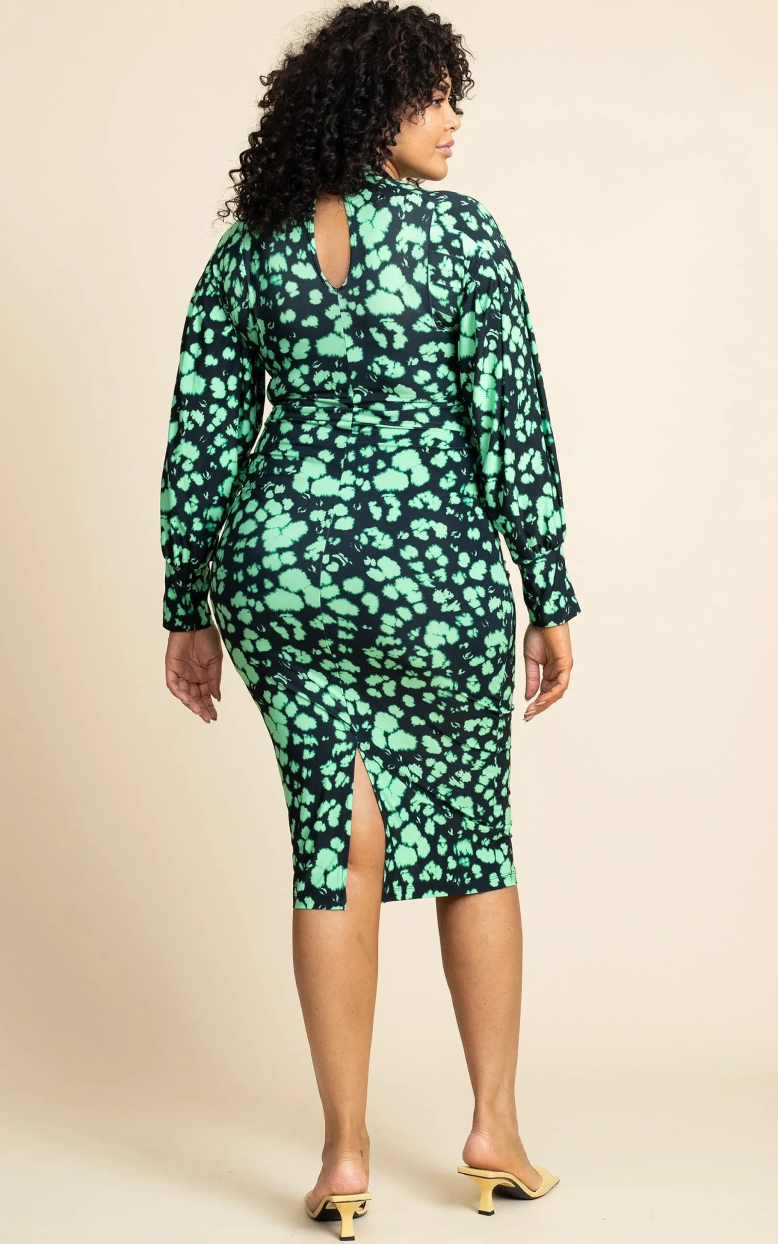 Zoe Midi Dress In Green Inky Leopard